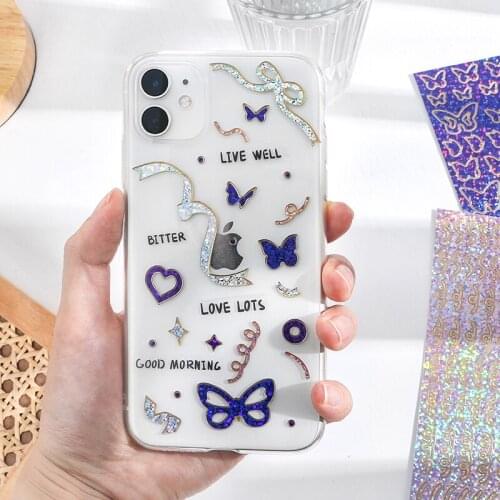1 Sheets Sequins Hot Stamping PVC Sticker Cute Stationery Kawaii Bow Ribbon Cell Phone Personalized Decorative Diary Stickers