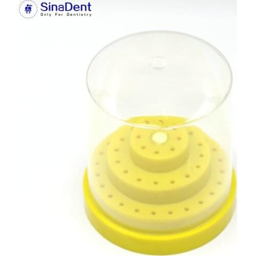 Dental 48 Holes Slots Holder Round Plastic Endo Burs Stand Case Box Grinding Head Holder Yellow Dental Files Organizers