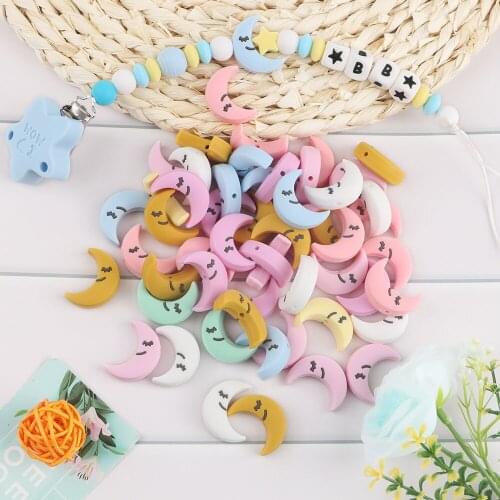 Kovict 10pc Moon Silicone Beads Food Grade Silicone Teether DIY Pacifier Necklace Accessories Chewable Nursing Baby Toys