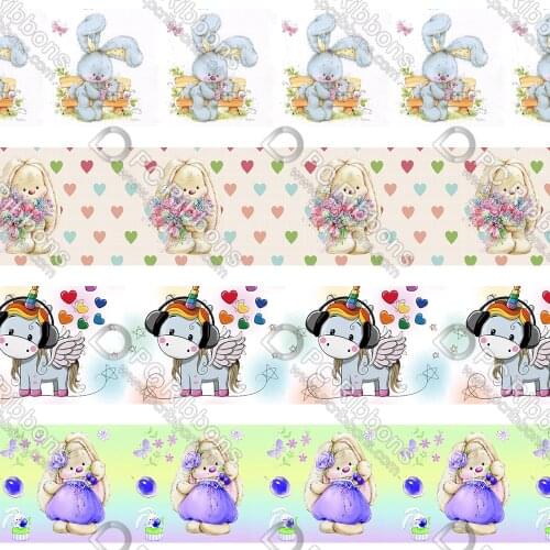 16-75MM Cartoon Bunny&Unicorn Printed Grosgrain Polyester Ribbon 50 Yards Gift Wrapping Diy Bows Wedding Drections Ribbons
