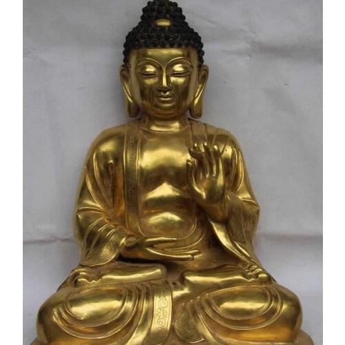 17 Tibet Temple Copper 24K Gold Gilt Tathagata Amitabha Sakyamuni Buddha Statue
