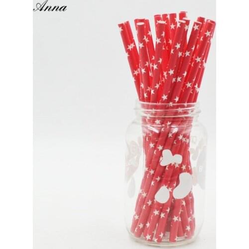 25pcs Paper Drinking Straws Stripe red stars Party Wedding Decoration Kids Birthday Baby Shower Christmas Supplies