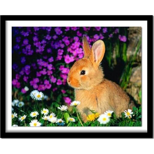 5D Diamond Painting Flower Rabbit Cross Stitch Kits Diamond Embroidery Cube Rhinestone Cross Diamond Picture Cute Rabbit