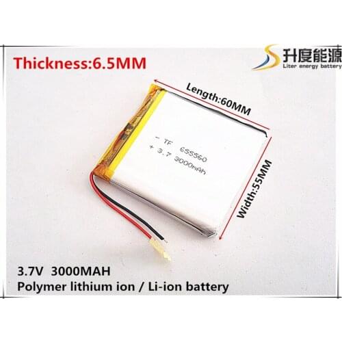 Liter energy battery 3.7V lithium polymer battery small pudding 655560 rechargeable batteries 3000mAh Ma GPS navigator