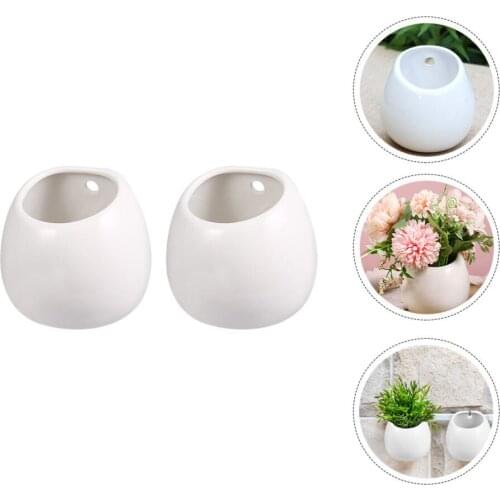 2pcs White Wall Hanging Flower Pot Ceramic Succulent Plant Potted for Home