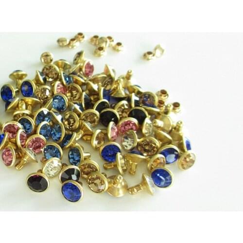 Free Shipping 100 Set 7.5mm Crystal Bead Metal Base Rapid Rivets Studs,Decoration Findings For Clothing Crafting,Leather