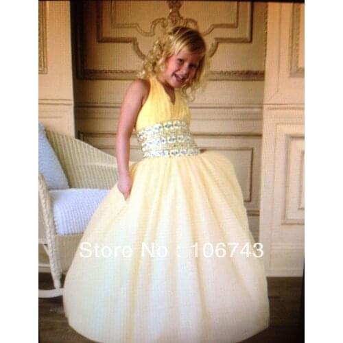 Free shipping girls ball gown 2021 white gown Stunning Halter sweet short princess tulle Flower Girl Dresses