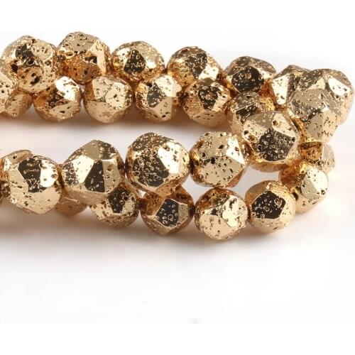 Natural Volcanic Lava Faceted Beads Light Gold Plated Round Beads for Jewlery Making DIY Bracelet 6-12mm Loose Minerals Beads