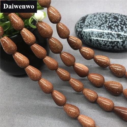 Gold Sand Stone Drop Beads Natural Loose Stone Diy for Necklace Bracelet