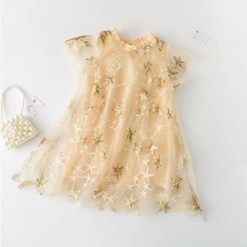 Girl Childrens Summer Clothing 2021 Baby Girl XINGX Tulle Skirt Golden Sequined Princess Dress Children