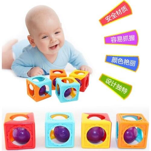 4pcs/set 6.5cm Baby Toys Porous Blocks Sound stuff ball box crib hand with Ring Bell creative Doll Infant Baby Early Educational