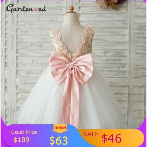 Tulle Glitter Kids Flower Girl Dresses Tulle Skirt First Communion Dress Backless Kids Prom Dresses Girls Little Bride Dresses