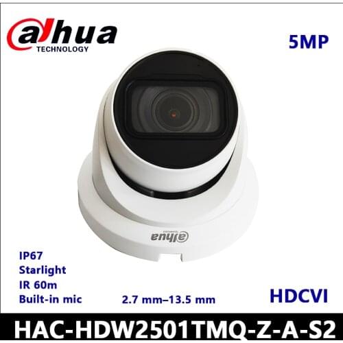 Dahua 5MP Starlight HDCVI Quick-to-install IR Eyeball Camera HAC-HDW2501TMQ-Z-A IR 60m 2.7 mm–13.5 mm motorized lens