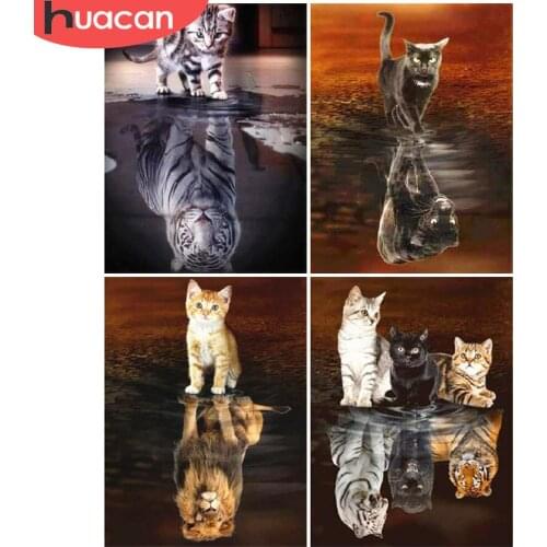 HUACAN Diamond Mosaic Cat 5D Diamond Painting Kit Animal Full Square Diamond Embroidery Sale Rhinestone Picture Decor Home