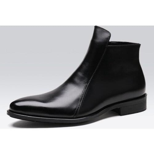 High-top autumn and winter handmade genuine leather Martin boots pointed toe mens boots fashion boots ankle boots