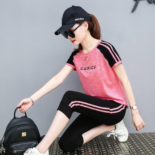 2019 summer new womens summer casual sportswear suit female summer clothes short-sleeved cropped trousers two-piece bs7311