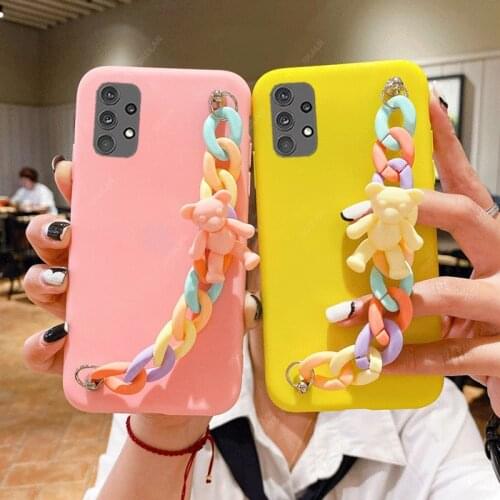 Candy colors Soft TPU Phone Case for Samsung A32 A52 A72 a12 a51 a71 3D cute Bear Pendant Bracelet cover for samsung a32 a50 a20