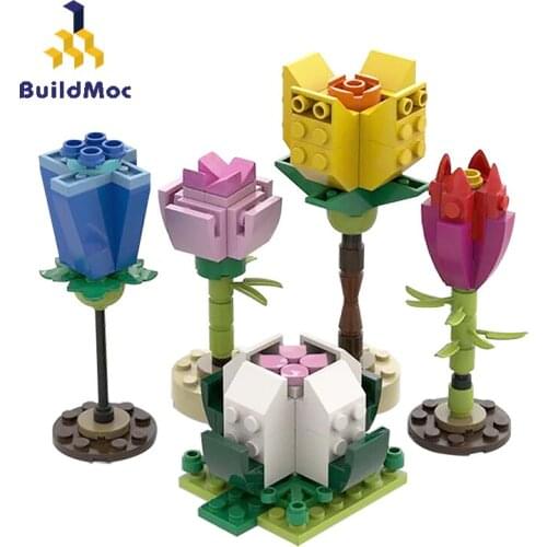BuildMoc Friend For princess Rose Flower Bouquet Building Blocks MOC Friend Romantic Kit bloom Model Bricks Toys For Children