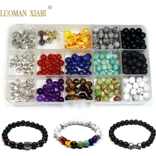 274 PCS Beads Kits Round Natural Stone Beads Sets Jewelry Accessory Charms Elastic String Diy Bracelet Handmake Craft Making