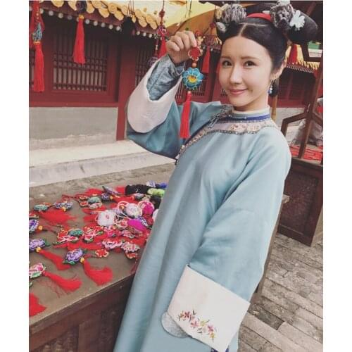 Sky Blue Simple Design Qing Palace Maid Servant Hanfu Qing Dynasty Qifu Costume Hanfu for Newest TV Play Story of YanXi Palace