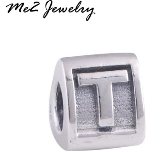 New silver letter T european beads Summer style charm beads fit 2017 bracelet free shipping