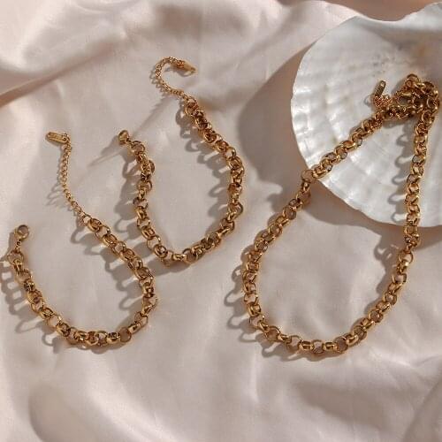New Design Trendy Stainless Steel 18K Gold PVD Plating O Chain Gold Necklace Bracelet Bangles Anklets Tarnish Free Jewelry