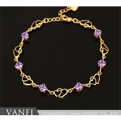 New Style Charming Chain Shiny Bracelets Gold/Silver Color square Bracelets Purple Crystal Stone Brand Bracelet