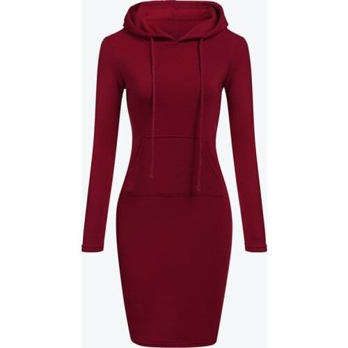 Autumn Winter Cotton Hoodie Dress Ladies Slim Fashion Sweatshirt Dresses For Women Pocket Hooded Casual Long Sleeve vestido midi