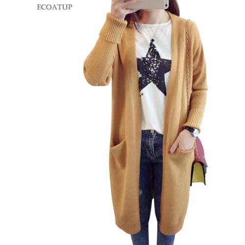 Open Knitted Cardigan Women Autumn Winter Drop Shoulder Open Stitch With Pockets Sweater Jacket Female Loose Long Cardigan