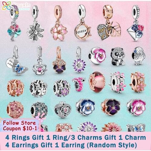 Smuxin 925 Sterling Silver Beads Multiple Tree Crown Decorative Kangaroo Sparkling Flower Charms fit Original Pandora Bracelets