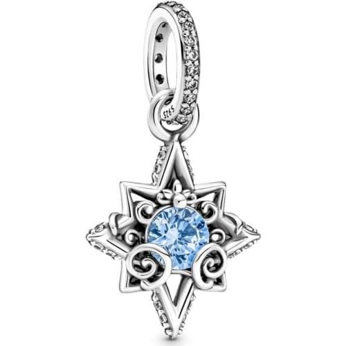 Authentic 925 Sterling Silver Bead Dis Cinderel Blue Star Pendant Charm Fit Fashion Women Pandora Necklace Gift DIY Jewelry