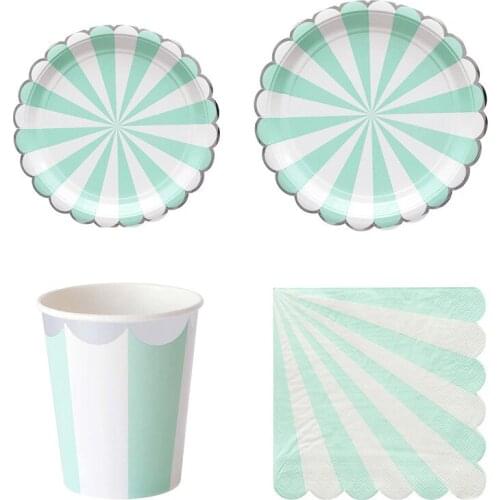 Striped Disposable Tableware Pink Blue Paper Plates Napkin Cups Straws Birthday Baby Shower Wedding Party Decor Supplies