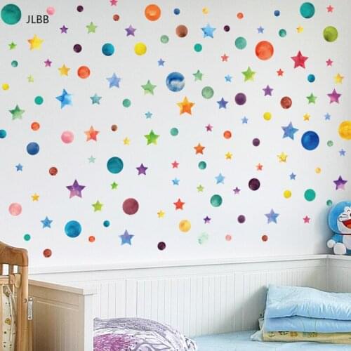 Rainbow color Dots Star Wall Sticker For Kids Room Children Home Decor Decals creative removable Living Room DIY Vinyl Stickers