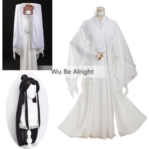 Xie Lian Anime Cosplay Costume Tian Guan Ci Fu Cosplay Xielian wigs Bamboo Hat Prop White Han Fu Anime Outfit