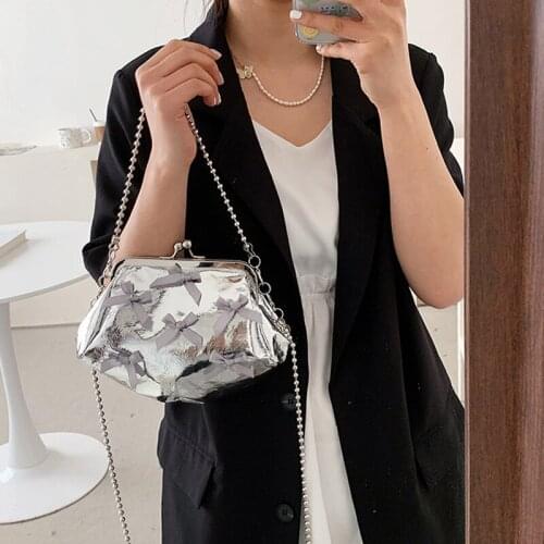 Cute Silver Mini Chain Crossbody Bags For Women 2021 New Lady Party Evening Clutch Fashion Design Shoulder Bag Wedding Handbags