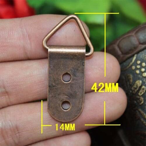 Vintage Iron Triangle D-Ring 2 Holes Hanging Picture Oil Painting Mirror Frame Hooks Hangers,Red Bronze Tone,42*14mm,50Pcs