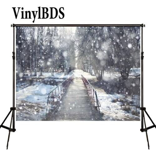 VinylBDS Photo Background Lighting Spot Forest Scenery Background Wooden Bridge Snow Background Winter Backdrop For Photo Studio