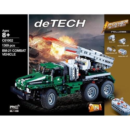 Technical military world war 2.4ghz radio remote control Grad BM-21 combat vehicle 2in1 block Ural transporter brick rc toy