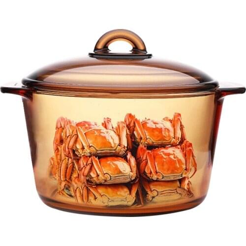 Amber Pot Transparent Glass Cooking Pot Heat Resistant Household Cooking Stewing Pot Kitchen Cookware
