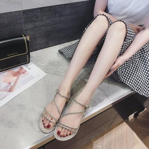 Plus Size Rhinestone Sandals Women Flat Summer Shoe Woman Flats Fashion Ladies Sandals Vestidos Casuales Verano Mujer