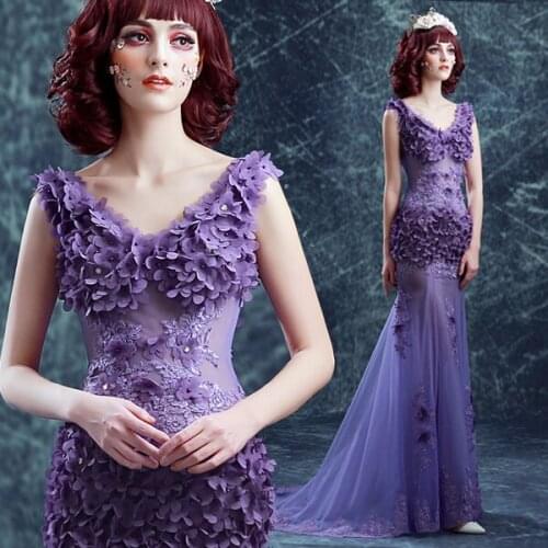 New light purple fairy floor length sexy lady girl women princess bridesmaid banquet party ball dress gown