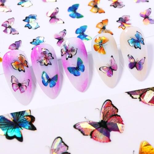 1 Sheet 3D Nail Sticker Sparkly Shinning Butterfly Transfer Sticker Colorful Nail Decals Slider Paper Nail Art Decoration