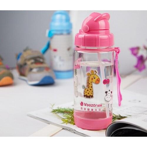 1PC Hot sale creative space kettle with suction nozzle bottle strap cute fashion children PC plastic 600ml water bottle JA 0002