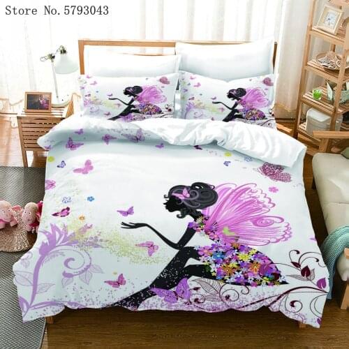 2/3 Pieces Butterfly Girl Bedding Set Beautiful Woman Duvet Cover Colorful Flower Bed Quilt Cover For Bedroom Bed Cover Set
