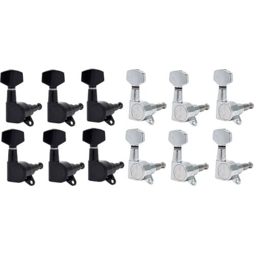 2set Guitar Sealed Small Peg Tuning Pegs Tuners Machine Heads for Acoustic Electric Guitar ( Black 6R&Silver 6R )