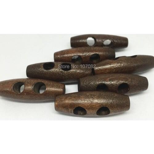 200pcs Brown 2 Holes Wood Sewing Horn Toggle Buttons Cloth Button Garment Accessories 30x10mm(1-1/8"x3/8")