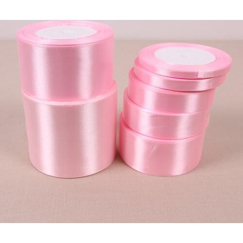 25 Yards Pink Silk Satin Ribbon Material Wedding Party Decoration Gift Wrapping Christmas New Year Apparel Sewing Fabric Ribbon