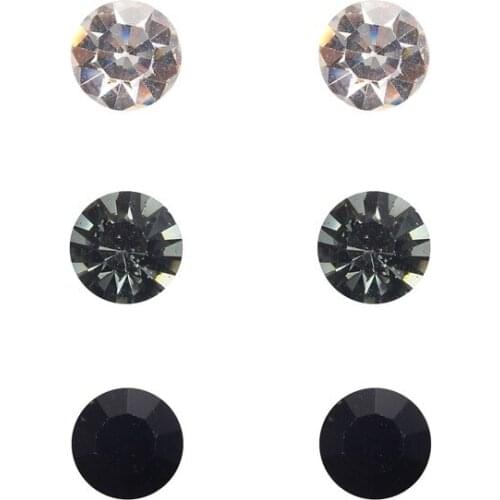 3 Pairs Stud Earrings Set 8mm Round Crystal Jewelry For Women Romantic Earring Set Gift