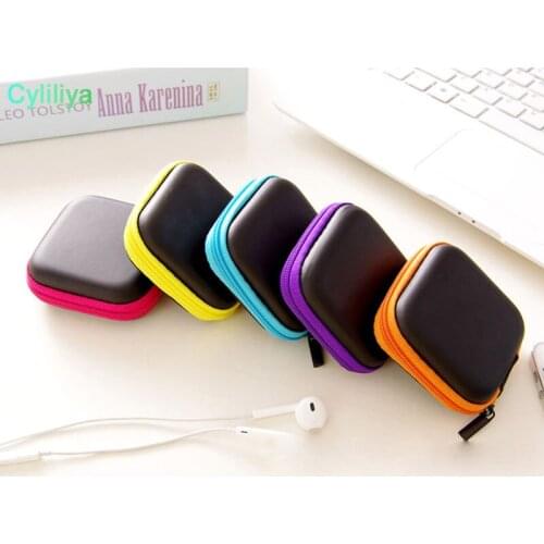 300 Mini Zipper Earphone Bag Cover PU Leather Protective USB Cable Organizer Container Earbuds Pouch box For Bluetooth Earphones