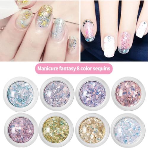 8 Boxes/Set Ultrathin Nail Glitter Sequins Flakes Sparkly Mixed 3D Colorful Hexagon /Round Shape Sequins DIY Nail Art Decoration